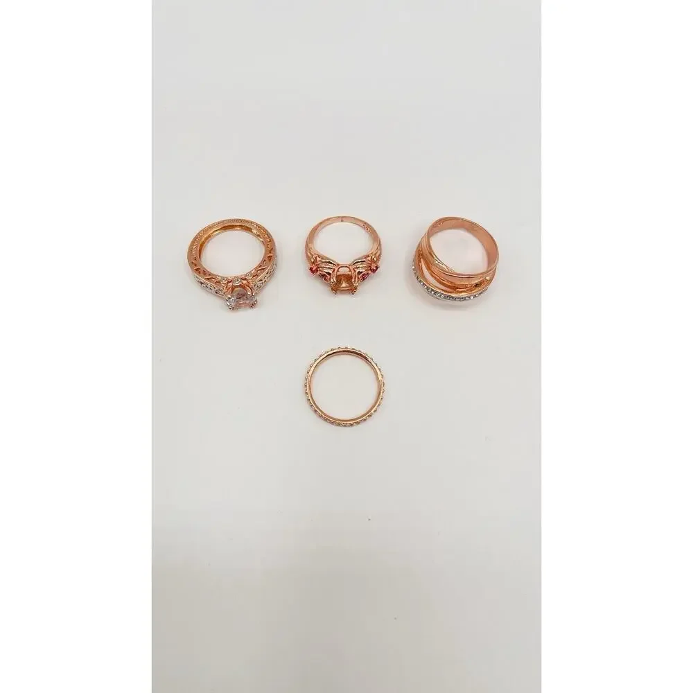 lot of 4 sterling rings Rose Gold Rolled Marked 925 With Stones Size 7-8-8-9